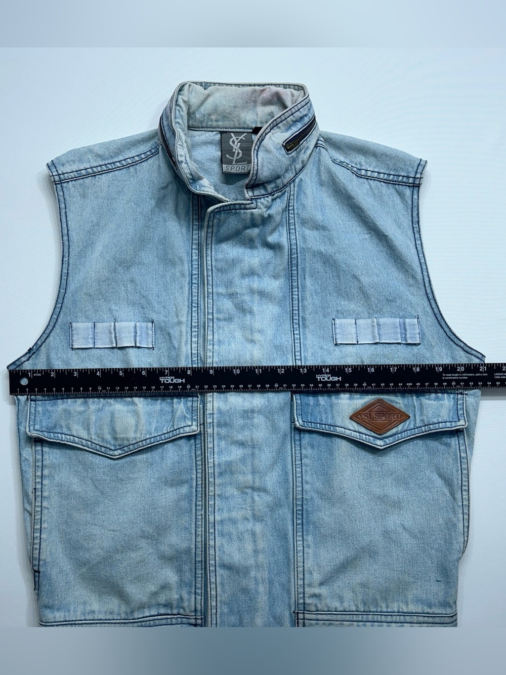 Vtg Saint Laurent YSL SPORT Denim Vest Mens Size Small Faded Blue Distressed - Picture 8 of 16